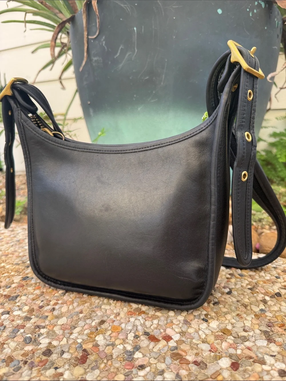 Coach Janice Legacy Black Leather Shoulder Bag with Gold Hardware